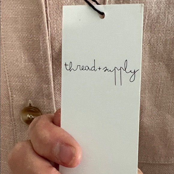 Thread & Supply Taupe Linen Blend Cropped Shirt Jacket - Picture 3 of 8